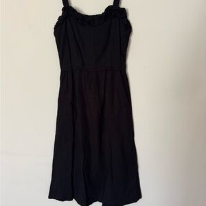 Chic Black Linen Blend Midi Sundress